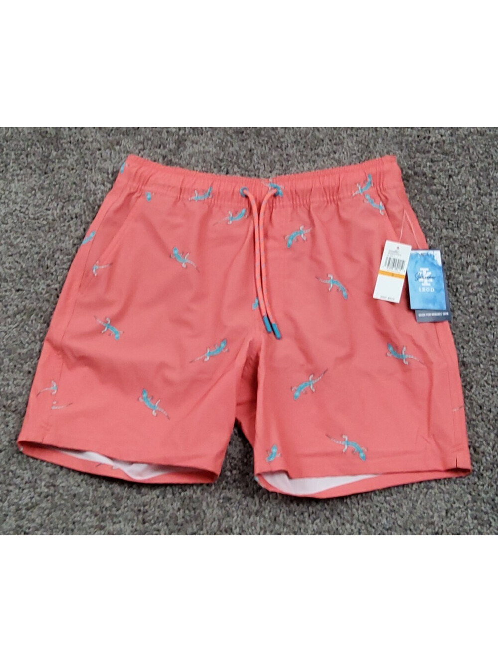 NWT Izod Saltwater Relaxed Swim Trunks Shorts Mens Small Lined Orange Beach